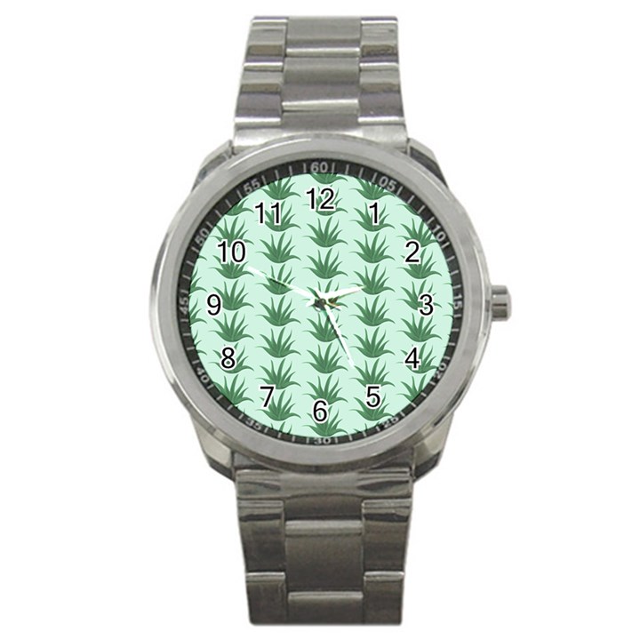 Aloe Plants Pattern Scrapbook Sport Metal Watch