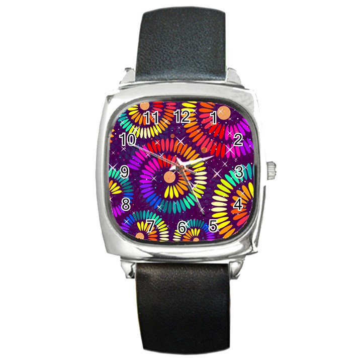 Abstract Background Spiral Colorful Square Metal Watch