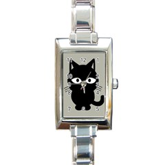 Cat Pet Cute Black Animal Rectangle Italian Charm Watch