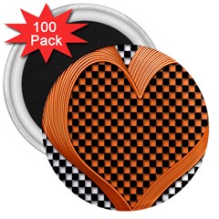 Heart Chess Board Checkerboard 3  Magnets (100 Pack) by Bajindul