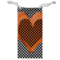 Heart Chess Board Checkerboard Jewelry Bag by Bajindul