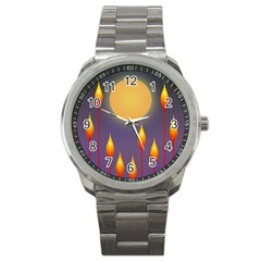 Night Moon Flora Background Sport Metal Watch