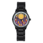 Night Moon Flora Background Stainless Steel Round Watch Front