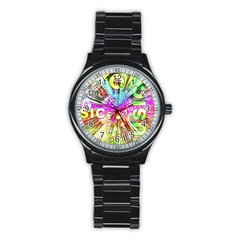 Music Abstract Sound Colorful Stainless Steel Round Watch by Bajindul