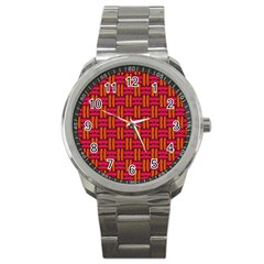 Pattern Red Background Structure Sport Metal Watch by Bajindul