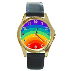 Rainbow Background Colorful Round Gold Metal Watch by Bajindul