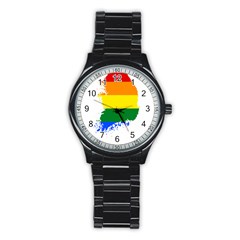 Lgbt Flag Map Of South Korea Stainless Steel Round Watch by abbeyz71