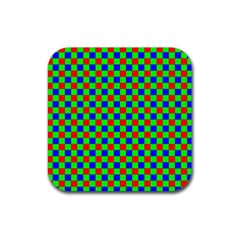 Check Pattern Red, Green, Blue Rubber Coaster (square)  by ChastityWhiteRose