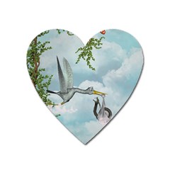 Funny Stork With Creepy Snake Baby Heart Magnet by FantasyWorld7