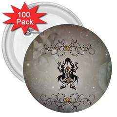 Wonderful Elegant Frog With Flowers 3  Buttons (100 Pack)  by FantasyWorld7