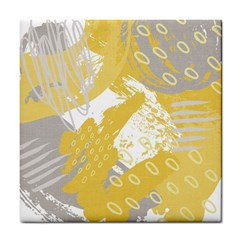 Ochre Yellow And Grey Abstract Tile Coasters