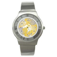Ochre Yellow And Grey Abstract Stainless Steel Watch by charliecreates