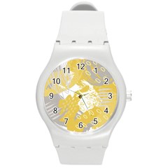 Ochre Yellow And Grey Abstract Round Plastic Sport Watch (m) by charliecreates