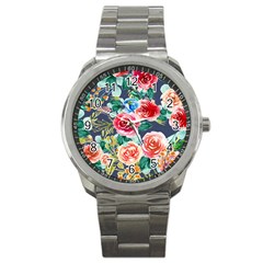 Watercolour Floral  Sport Metal Watch by charliecreates