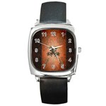 Beautiful Elegant Decorative Frog On Vintage Background Square Metal Watch Front