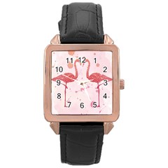 Pink Watercolour Flamingo Rose Gold Leather Watch  by charliecreates