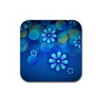 Bokeh Floral Blue Design Rubber Coaster (Square)  Front