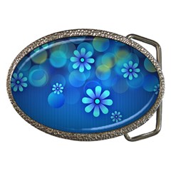 Bokeh Floral Blue Design Belt Buckles by Pakrebo