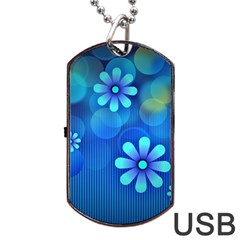 Bokeh Floral Blue Design Dog Tag Usb Flash (two Sides) by Pakrebo