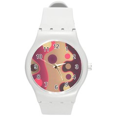 Background Wavy Pinks Bright Round Plastic Sport Watch (m) by Pakrebo