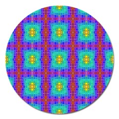 Groovy Green Orange Blue Yellow Square Pattern Magnet 5  (round) by BrightVibesDesign