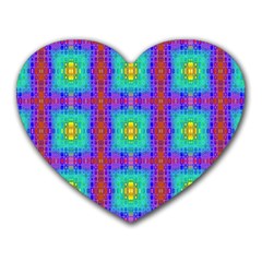 Groovy Green Orange Blue Yellow Square Pattern Heart Mousepads by BrightVibesDesign