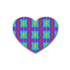 Groovy Green Orange Blue Yellow Square Pattern Rubber Coaster (heart)  by BrightVibesDesign