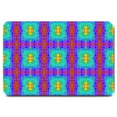 Groovy Green Orange Blue Yellow Square Pattern Large Doormat  by BrightVibesDesign