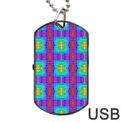 Groovy Green Orange Blue Yellow Square Pattern Dog Tag Usb Flash (two Sides) by BrightVibesDesign