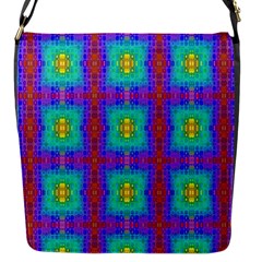 Groovy Green Orange Blue Yellow Square Pattern Flap Closure Messenger Bag (s) by BrightVibesDesign