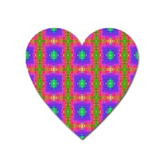 Groovy Purple Green Pink Square Pattern Heart Magnet by BrightVibesDesign