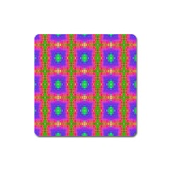 Groovy Purple Green Pink Square Pattern Square Magnet by BrightVibesDesign