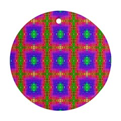 Groovy Purple Green Pink Square Pattern Round Ornament (two Sides) by BrightVibesDesign