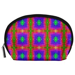 Groovy Purple Green Pink Square Pattern Accessory Pouch (large) by BrightVibesDesign