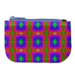 Groovy Purple Green Pink Square Pattern Large Coin Purse by BrightVibesDesign