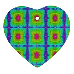 Groovy Yellow Pink Purple Square Pattern Heart Ornament (two Sides) by BrightVibesDesign