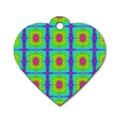 Groovy Yellow Pink Purple Square Pattern Dog Tag Heart (two Sides) by BrightVibesDesign