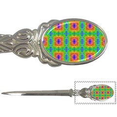 Groovy Purple Green Blue Orange Square Pattern Letter Opener by BrightVibesDesign