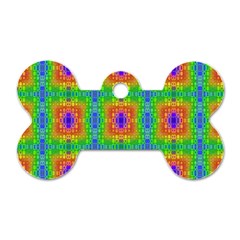 Groovy Purple Green Blue Orange Square Pattern Dog Tag Bone (one Side) by BrightVibesDesign