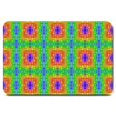 Groovy Purple Green Blue Orange Square Pattern Large Doormat  by BrightVibesDesign