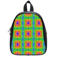 Groovy Purple Green Blue Orange Square Pattern School Bag (small) by BrightVibesDesign