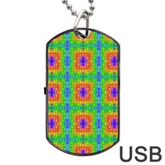 Groovy Purple Green Blue Orange Square Pattern Dog Tag Usb Flash (two Sides) by BrightVibesDesign