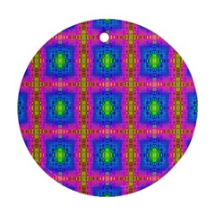 Groovy Pink Blue Yellow Square Pattern Ornament (round) by BrightVibesDesign