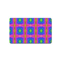 Groovy Pink Blue Yellow Square Pattern Magnet (name Card) by BrightVibesDesign