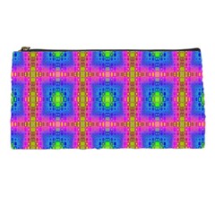Groovy Pink Blue Yellow Square Pattern Pencil Cases by BrightVibesDesign