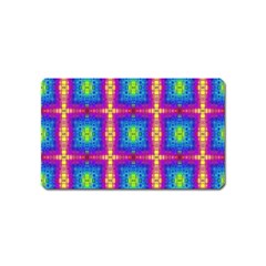 Groovy Blue Pink Yellow Square Pattern Magnet (name Card) by BrightVibesDesign