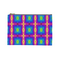 Groovy Blue Pink Yellow Square Pattern Cosmetic Bag (large) by BrightVibesDesign