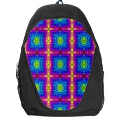 Groovy Blue Pink Yellow Square Pattern Backpack Bag by BrightVibesDesign