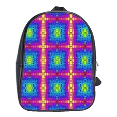 Groovy Blue Pink Yellow Square Pattern School Bag (xl) by BrightVibesDesign