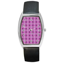 Argyle Large Pink Pattern Barrel Style Metal Watch by BrightVibesDesign